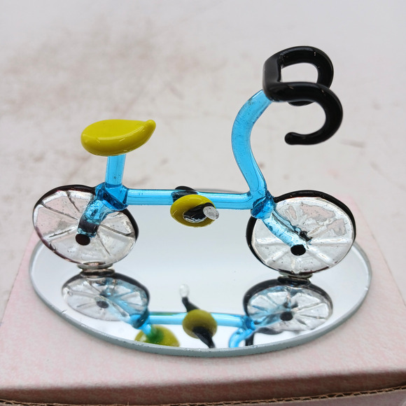 WAMANA Hand Blown Art Glass Bicycle Figurine Ornament w/ Mirror Base Lot of 4 - Picture 5 of 8